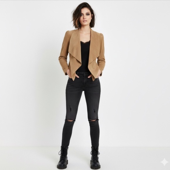 Bod & Christensen Women's Camel Colour Drape Front Genuine Suede Jacket - Picture 1 of 16